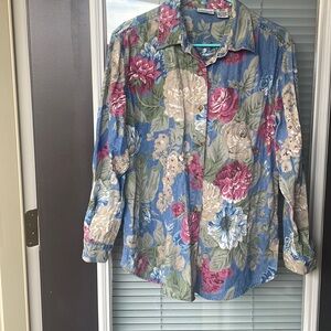 Vintage Cabin Creek Denim Button Down With Floral Print-Medium